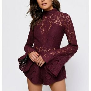 NWT WILHEMENIA LACE TOBI ROMPER IN MERLOT